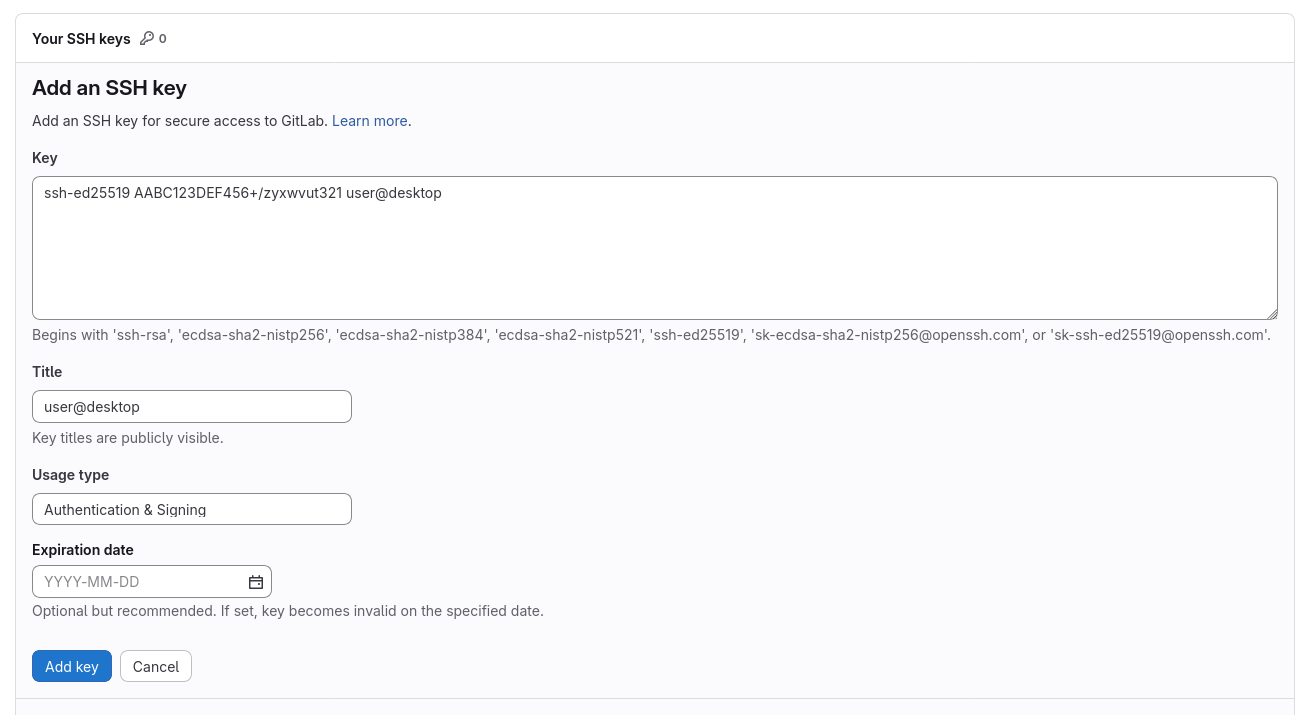 GitLab Add an SSH Key