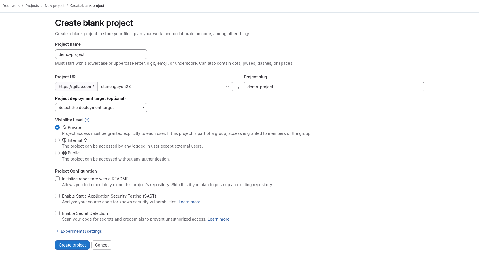 Create blank project