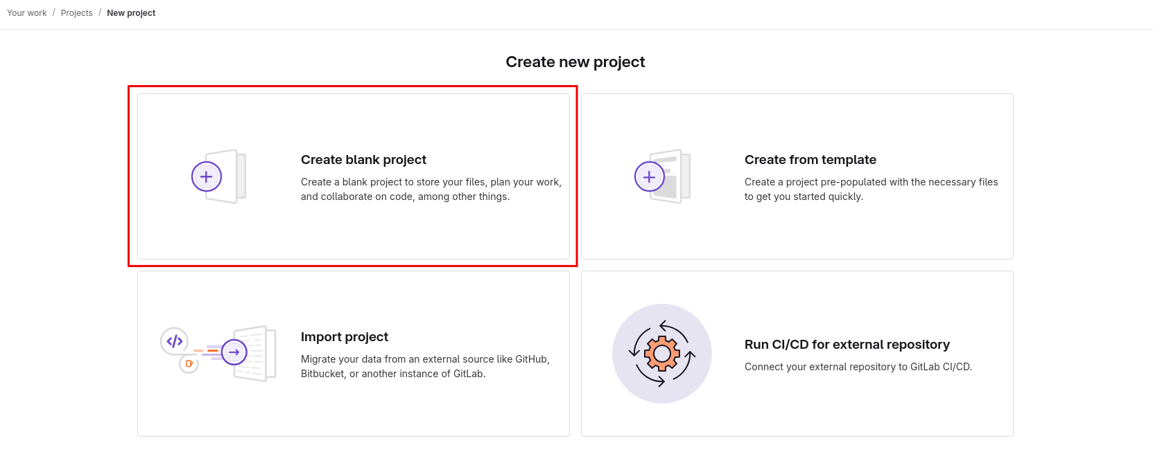Create new project, blank project selected